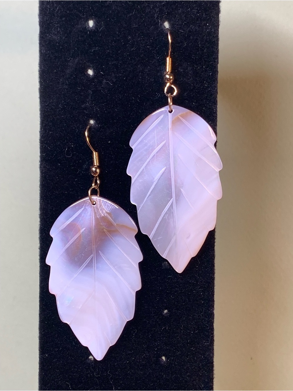 Carved Mother-of-Pearl Leaf Drop Earrings